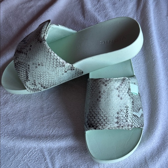 Vionic Mint Snake Pattern Slides - Picture 2 of 3